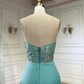Green Luxury Strapless Mermaid Evening Dress Shiny Satin Beaded Long Formal Party Dress Prom Dress Evening Gown nv2415
