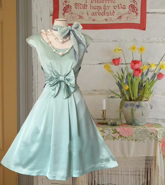 Mint Green Elegant Sweet Short Satin Homecoming Dress Prom Dress Evening Dress Party Dress nv4143