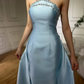 Blue gorgeous rhinestone embellished satin long ball gown evening dress nv2711