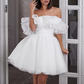White Fashion Off Shoulder Chiffon Homecoming Dress Layered Ruffle Short Prom Dress nv1856