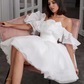 White Fashion Off Shoulder Chiffon Homecoming Dress Layered Ruffle Short Prom Dress nv1856