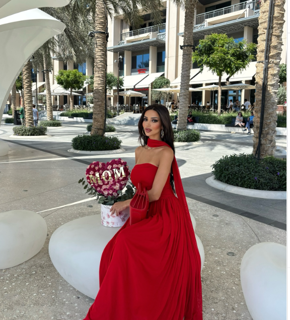 Red elegant off-shoulder long chiffon ball gown evening dress wedding guest dress nv2617