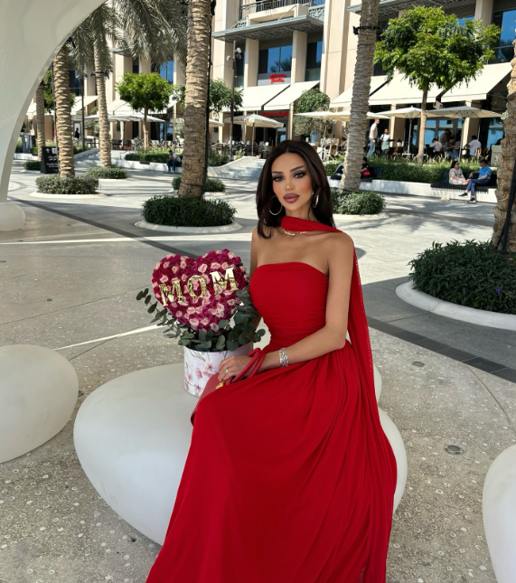 Red elegant off-shoulder long chiffon ball gown evening dress wedding guest dress nv2617