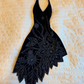 Black Gorgeous Floral Shiny Beaded Short Satin Homecoming Dress Birthday Dress nv4502