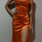 Orange Sexy Elegant Fashion Long Satin Party Dress Evening Gown Prom Dress nv4591