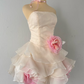 White pink floral elegant short chiffon party dress evening gown ball gown nv4597
