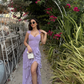 Purple Fashion Elegant Strap Long Chiffon Ruffle Ball Gown Evening Dress Party Dress nv3492