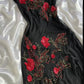 Black exquisite rose flower beaded long Chiffon prom dresses evening dress nv5368
