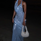 Blue backless sequined long fashionable and elegant Prom Dress party dress nv5186