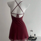 Burgundy One Shoulder Fashion Short Chiffon Homecoming Dress Birthday Party Dress nv5277