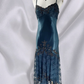 Superbe robe de bal rétro en mousseline de soie bleue exquise à bretelles spaghetti et perles NV5412