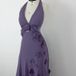 NiceVestidos--Vintage Lavender Purple 3D Floral Halter Deep V Asymmetric Ruffled Long Gown NV5908