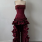 Robe de bal longue en satin bordeaux ornée de perles NiceVestidos NV6154