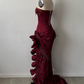 Robe de bal longue en satin bordeaux ornée de perles NiceVestidos NV6154