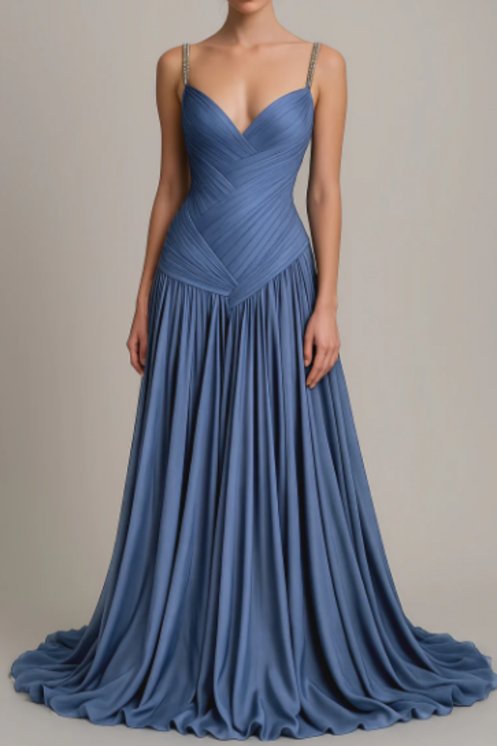 NiceVestidos - Robe de soirée longue en satin bleu NV5951