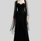 NiceVestidos - Robe longue en mousseline noire à manches longues et décolleté cœur NV6013