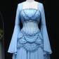 Robe de mariée féérique de style cour, bleu clair, ornée de perles, manches transparentes et traîne - Thème océan NV6382