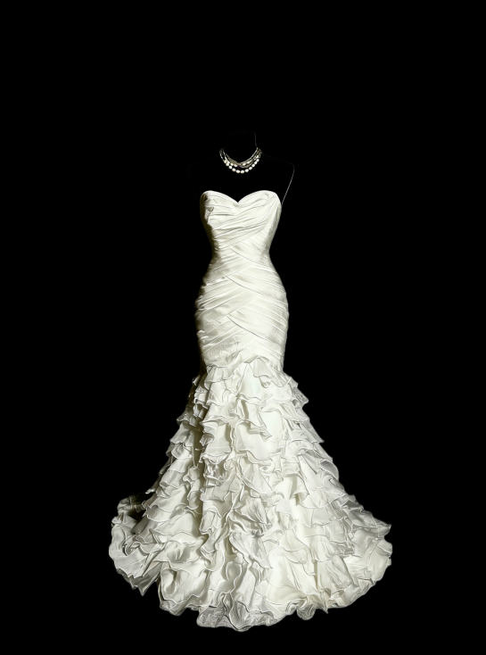 Robe sirène blanche bustier : taille froncée, volants superposés, style mariage civil NV6398