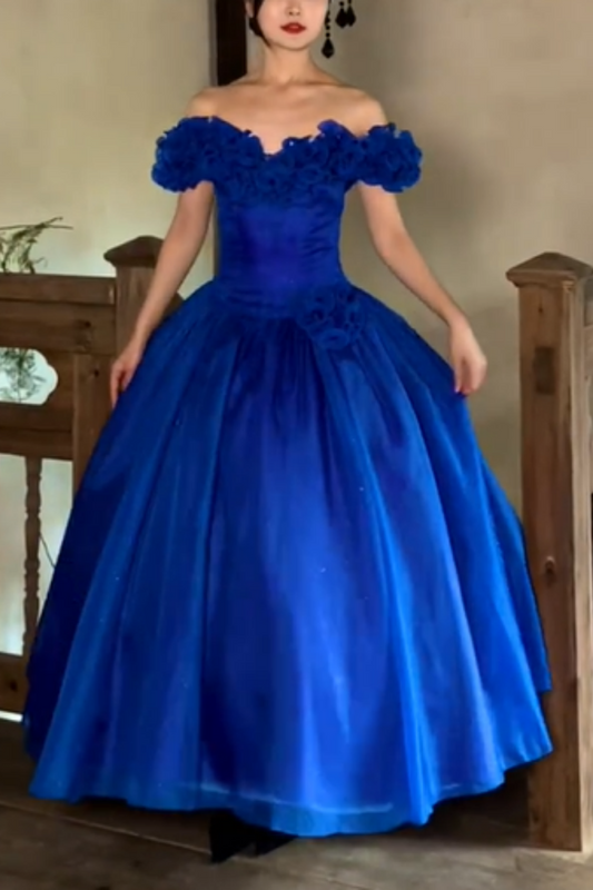 Robe de bal rétro bleue brillante longue NV6440
