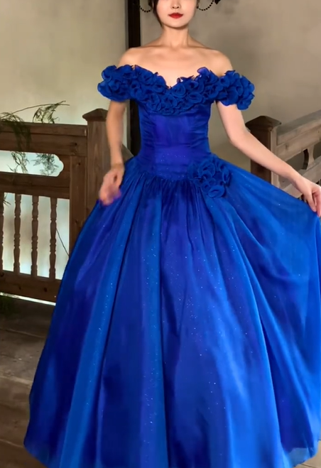 Robe de bal rétro bleue brillante longue NV6440