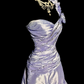 Robe de soirée longue rétro en satin violet ornée de perles exquises NV6612