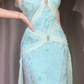 NiceVestidos - Robe de bal vintage, robe de soirée bleue élégante et raffinée, ornée de perles. NV5983