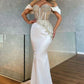 White shiny gorgeous exquisite beaded off-shoulder mermaid slim evening dress long prom dress party dress nv851