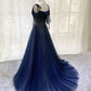 Dark blue tulle sequined long ball gown evening dress nv1912