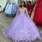 Light Purple Quinceanera Dresses With Cape 3D Floral Applique nv1007