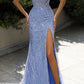 Sweetheart V-neck sequined tight ball gown slit off-shoulder sequined evening dress nv1794