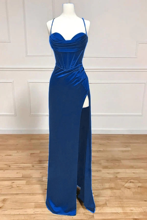 Red simple fashion sling tight spaghetti strap slit evening dress long prom dress graduation dress nv926