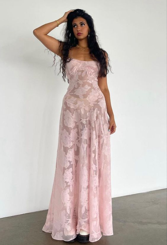 Pink A Line Prom Dress Spaghetti Straps Formal Dresses nv1120