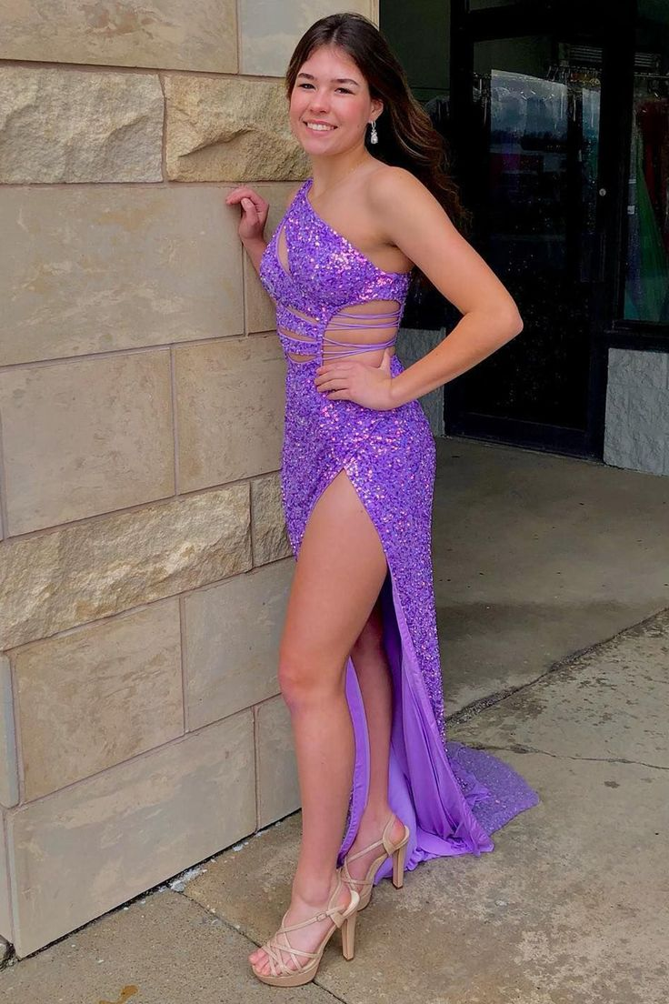Sparkly Purple Sequins Cut-Out Long Prom Dress nv1096
