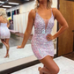 Glittery Sequins Deep V Neck Bodycon Homecoming Dresses,Short Prom Dress nv1251