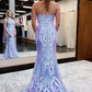 Lavender Sequins Lace Halter Mermaid Long Prom Dresses nv1272