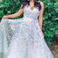 A-Line Strapless White Sequined Long Prom Dress nv1294