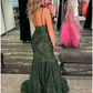 Spaghetti Strap Green Mermaid Evening Gown  Formal Sweep Train Prom Dress nv1279