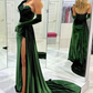 Mermaid Emerald Green Velvet Long Prom Dress with Train High Slit Formal Dress nv1382