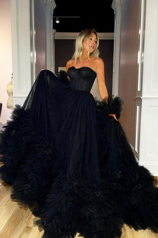 Strapless Tulle Long Ball Gown, A-Line Evening Gown nv1333