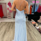 Elegant Sky Blue Sequined Spaghetti Straps backless Prom Dress With Slit nv1092