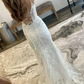 Elegant Off White Floral Lace Scoop Neck Lace-Up Mermaid Long Prom Dress nv1146