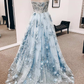 Blue 3D Floral Lace Sweetheart A-Line Long Prom Dress nv1077