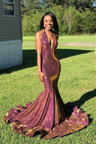 V-neck Sparkle Prom Dresses Sleeveless Shining Evening Gowns nv1058