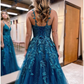 Ball Gown Sparkle A-Line Prom Dresses Formal V Neck Glitter Appliques Dress nv1065