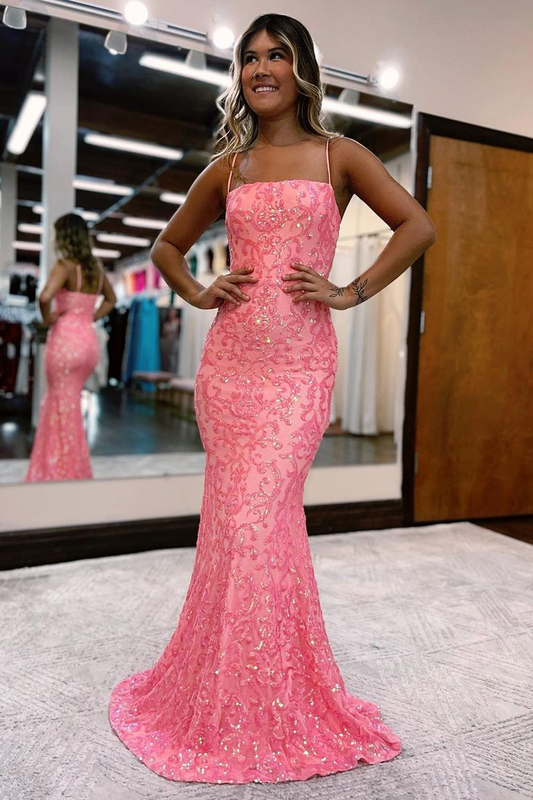 Spaghetti Straps Sequins Mermaid Prom Dress nv1356