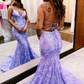 Mermaid Blue Sequin Lace V-Neck Long Prom Dress nv1361