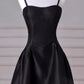 A-Line Sweetheart Neck Satin Black Long Prom Dress, Black Long Formal Dress nv1469