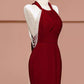 Mermaid Halter Burgundy Long Prom Dresses nv1717