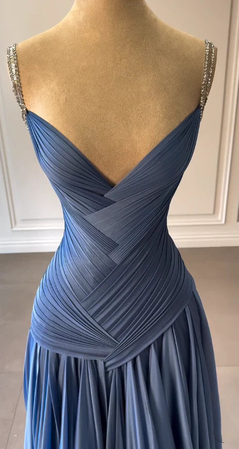 NiceVestidos - Robe de soirée longue en satin bleu NV5951