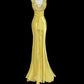 Yellow Fashion Elegant Exquisite Lace V-neck Backless Lace-up Long Floor-length Satin Ball Gown Evening Gown Party Dress nv3944